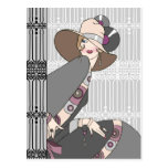 Shelby, 1930s Lady in Gray and Rose Postcard