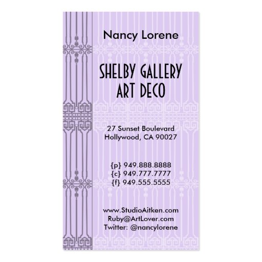 Shelby, 1930s Lady in Lavender and Wine Business Card Template (back side)