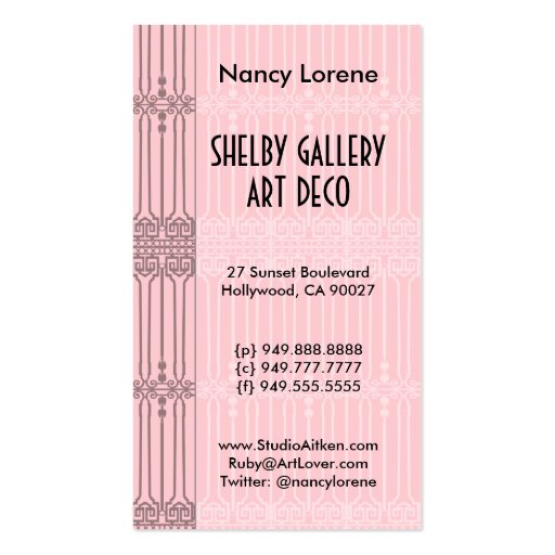Shelby, 1930s Lady in Pink and Blue Business Cards (back side)