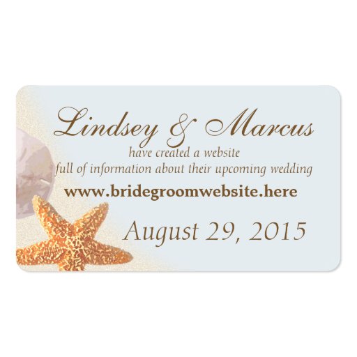 Shell Beach Wedding Information Cards Business Card Template (front side)