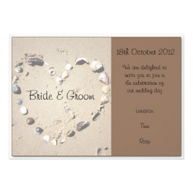 Shell Love Heart Brown Wedding Invitation Custom Announcement