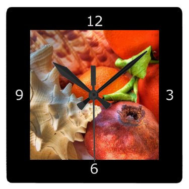 Shells and Fruits still-life Square Wallclock