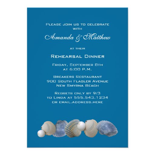 Shells on Blue Rehearsal Dinner Invitations