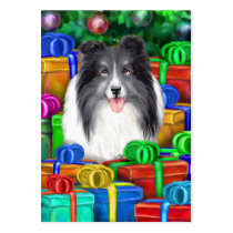 Sheltie Christmas Bi Blk Flat Cards business cards