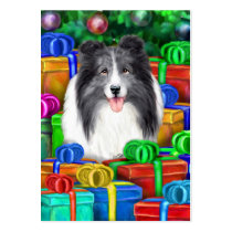 Sheltie Christmas Bi Blue Flat Cards business cards