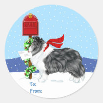 Sheltie Christmas Mail Bi Black Gift Tags stickers
