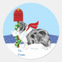 Sheltie Christmas Mail Bi Blue Gift Tags stickers