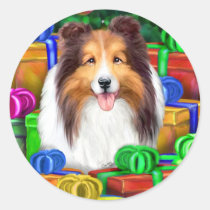 Sheltie Christmas Open Gifts Sable stickers