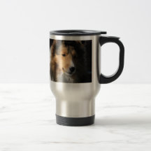 Sheltie head study on a travel mug