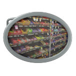 Shelves of chocolate bars in store belt buckles