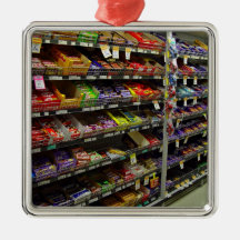 Shelves of chocolate bars in store ornament
