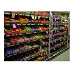 Shelves of chocolate bars in store postcards