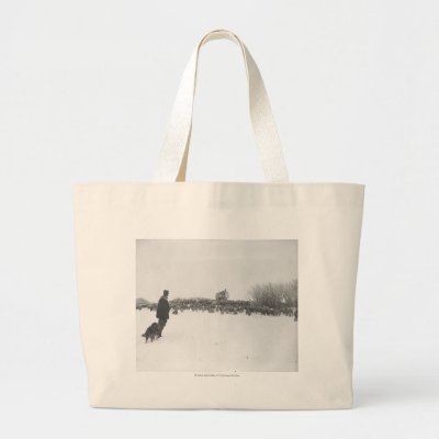shepherd and dog at sheep camp bags by uwahc