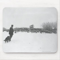 Shepherd and dog at sheep camp mousepads