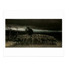 Shepherd, Flock of Sheep, Vincent van Gogh Postcard