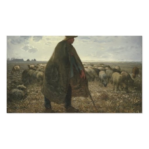 Shepherd Tending His Flock by Jean-Francois Millet Business Card Templates (back side)