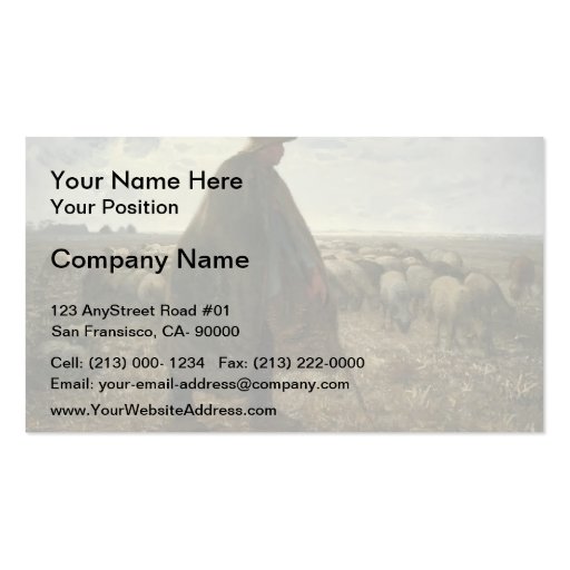 Shepherd Tending His Flock by Jean-Francois Millet Business Card Templates (front side)