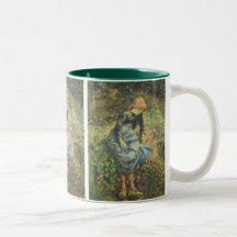 Shepherdess by Pissarro, Vintage Impressionism Art Mug