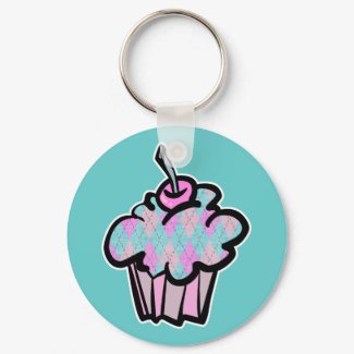 sherbert argyle pattern cupcake keychain