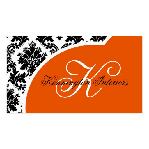 Sherbet Orange Black Damask Business Cards
