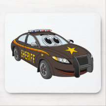 Sheriff Car Brown Cartoon Mouse Pad