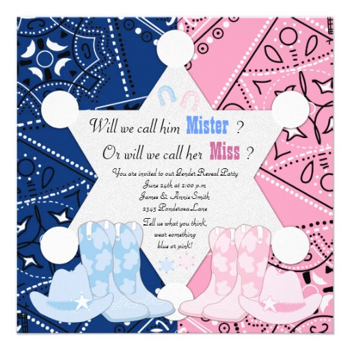 Sheriff Cowboy Gender Reveal Party Invitations
