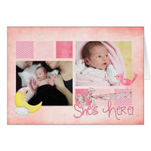 She's Here! Pink Baby 4 Photo Card