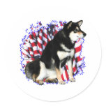 Shiba Inu (blk) Patriot Round Stickers