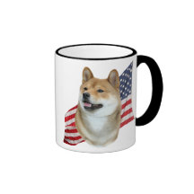 Shiba Inu head with American Flag Mugs
