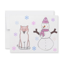 Shiba Inu & Snowman Personalized Invitations