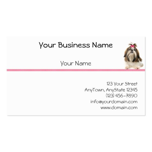 Shih Tsu with Pink Bow on Pink Diamond border Business Cards (front side)