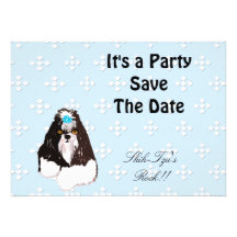 Shih-Tzu - Blue w/ White Diamond Design Custom Invitation