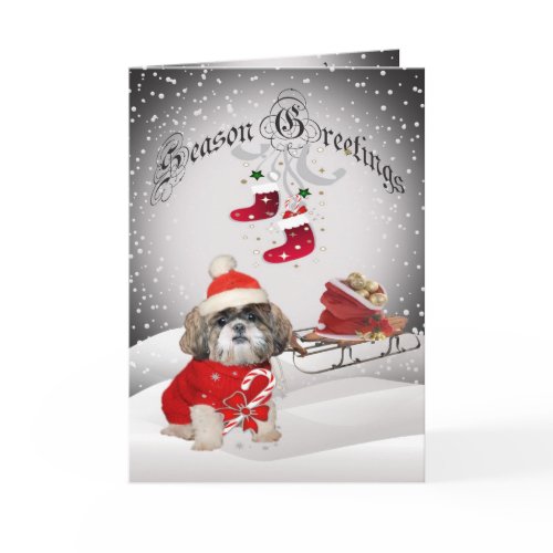 Shih Tzu Santa Snow Scene greeting cards card