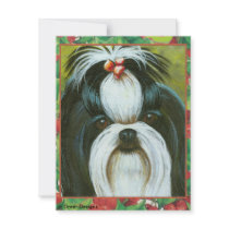 Shih Tzu with Holly for Christmas Invitation Card