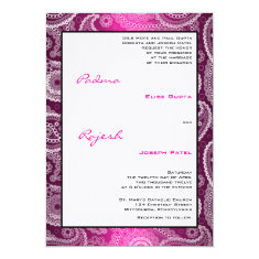   Shimmer Pink and White Paisley Indian Wedding 5x7 Paper Invitation Card