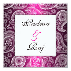   Shimmer Pink and White Paisley Wedding Invitation 5.25
