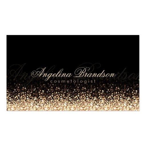 Shimmering Gold Cosmetologist Damask Black Card Business Card Template (front side)