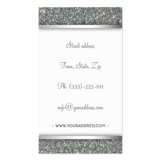 Shimmering Jewelry Designer Damask Silver Card Business Card (back side)