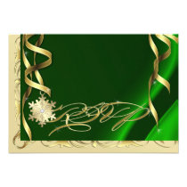 Shimmering RSVP Snowflake Green Invitation