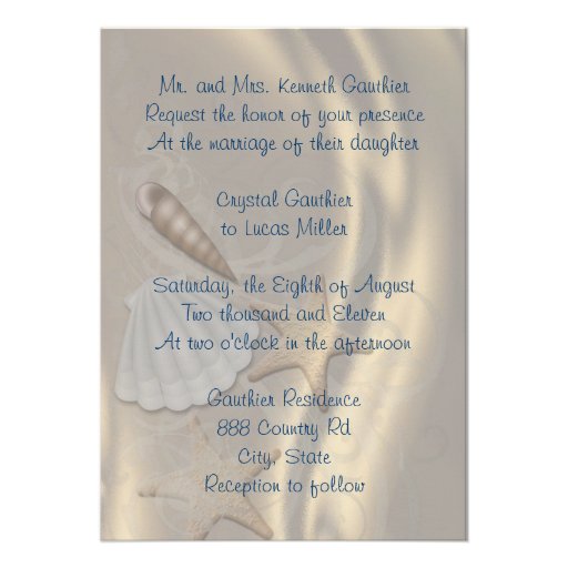Shimmering Seashell Blue Beach Wedding Invitation