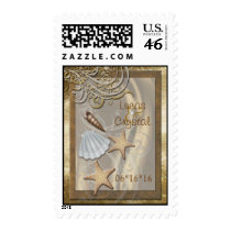 Shimmering Seashell Gold Save The Date Postage Stamps