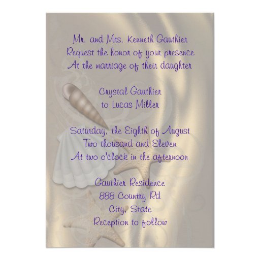 Shimmering Seashell Purple Beach Wedding Custom Invite