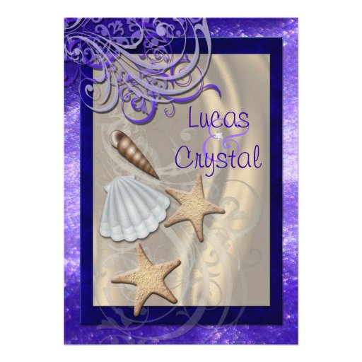 Shimmering Seashell Purple Beach Wedding Custom Invite