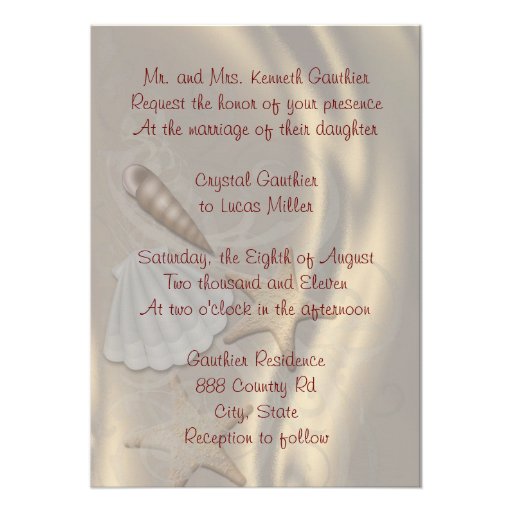 Shimmering Seashell Red Beach Wedding Invitation