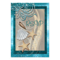 Shimmering Seashell Teal Beach Rsvp Invitation