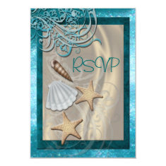 Shimmering Seashell Teal Beach Rsvp Invitation