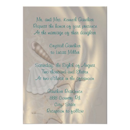 Shimmering Seashell Teal Beach Wedding Invitation