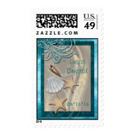 Shimmering Seashell Teal Save The Date Postage