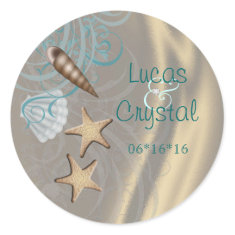 Shimmering Seashell Teal Save The Date Sticker