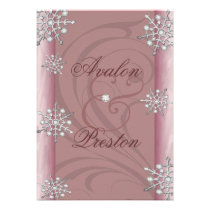Shimmering Snowflake Pink Winter Wedding Invitations